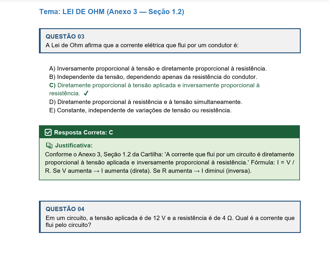 Questão comentada sobre Lei de Ohm com justificativa